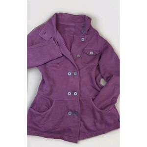 Prana Women's MED Tori Military Inspired Sweatshirt Jacket Button Up Berry Red